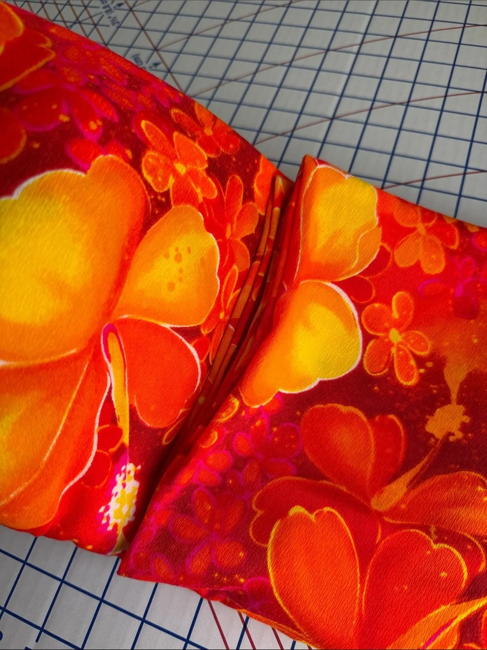 Vintage 1970s Orange Tropical Hibiscus Fabric 1⅔ Yards 44” Retro Mod Polyester